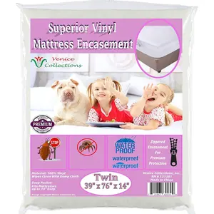 Extra Heavy 8 Gauge Vinyl Mattress Protector, Zip Encasing Cover, 100% Waterproof, Twin Size, White
