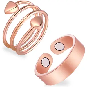 Feraco 2PCS Copper Rings for Women,99.99% Pure Copper Magnetic Thumb Ring with Magnet,Lymphatic Jewelry Gifts for Womens,Adjustable,Fit,Durable