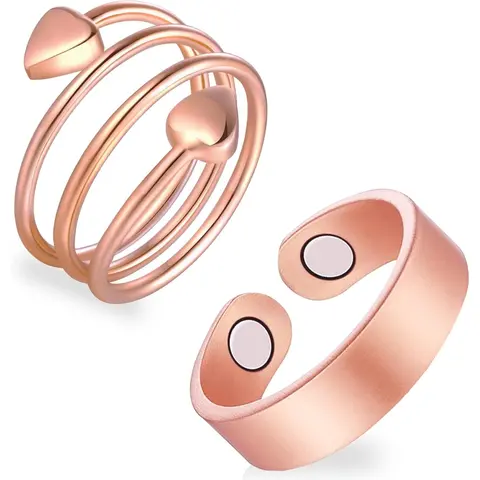 Feraco Women's 2-Piece Pure Copper Circle Rings - 0.2in Width, 2.64in Length, Magnetic Grip Adjustable Fashion Stackable Finger Jewelry for Daily Wear, Graduation Gift