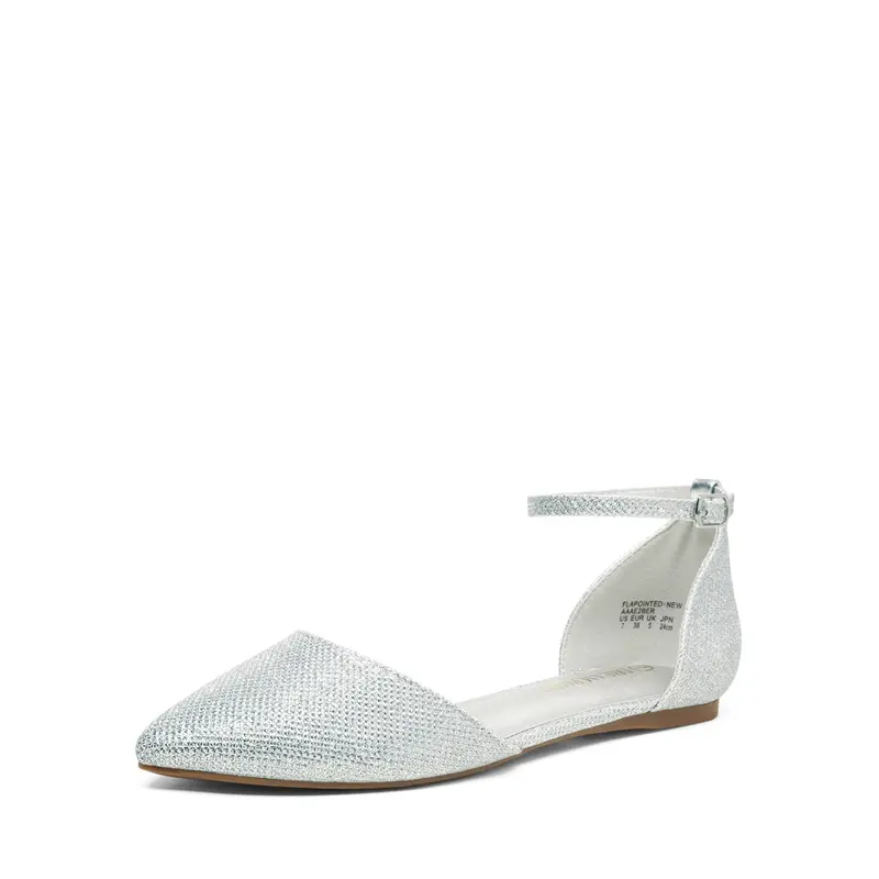 Dream Pairs Women's Pointed-Toe Suede Soft Ballerina Flats - Glitter Ankle Strap, Casual Wear, Cushioned Footbed, Flat Heel, Rubber Sole Shoes, Footwear