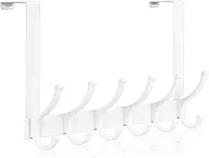 1Pack, White Over The Door Hooks, Door Hanger Hooks for Hanging, Over The Door Towel Racks for Bathroom