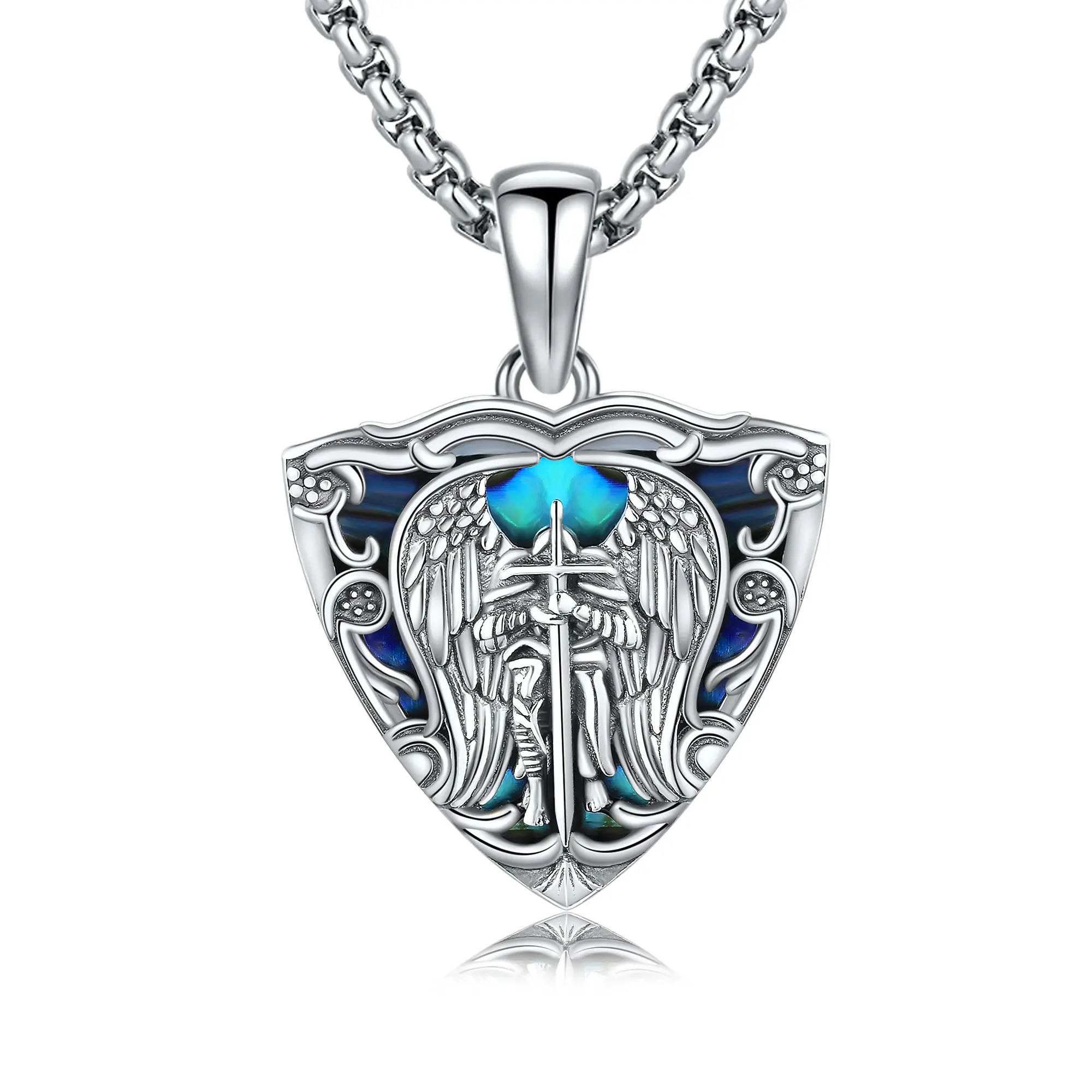 YFN S925 Saint Michael Necklace Warrior Protect Us Amulet Jewelry Gift for Men Father Unisex