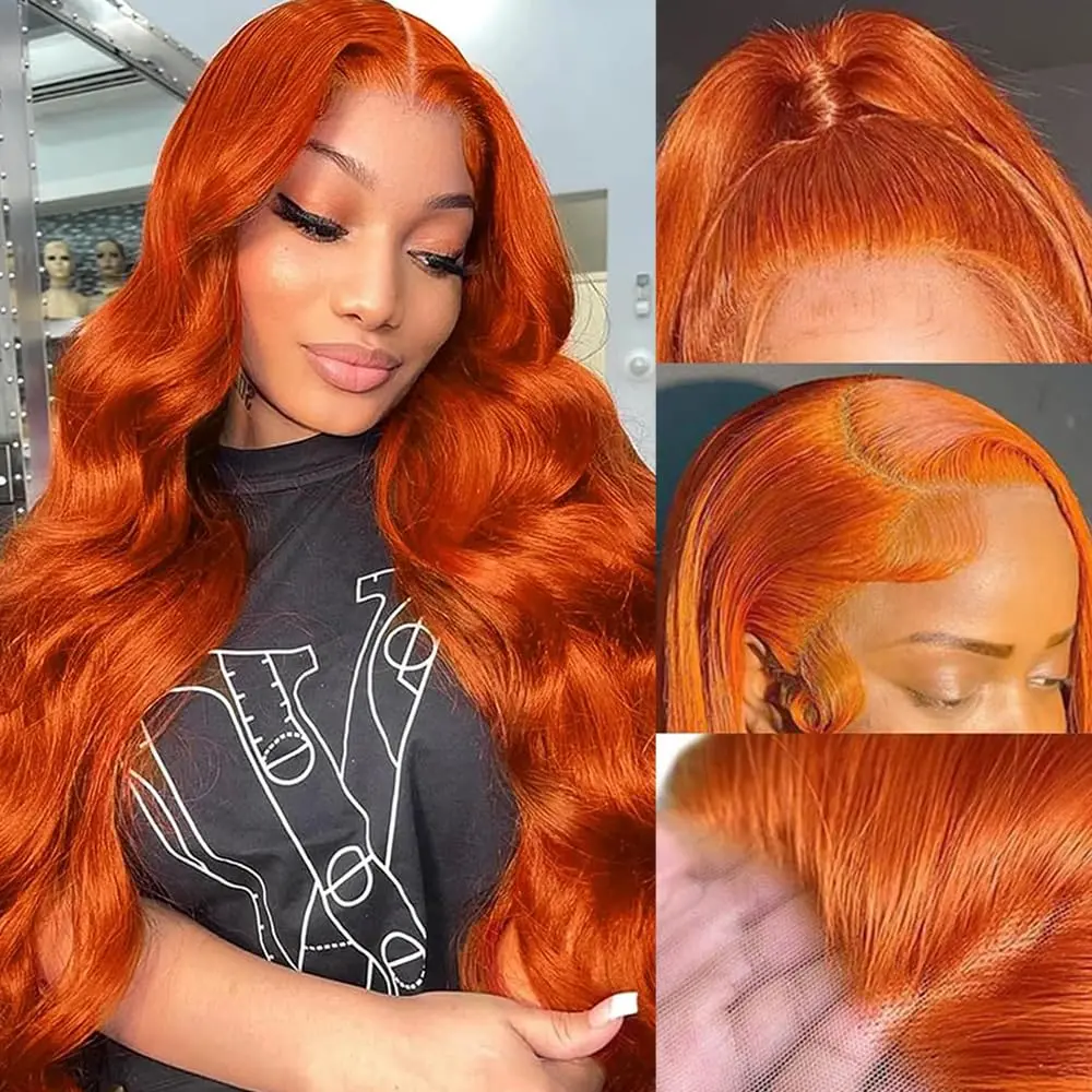 【Clearance Sale】 Ginger Orange Body Wave Wig Human Hair 4X4 HD Transparent Lace Frontal Wigs Human Hair Pre Plucked With Baby Hair Glueless Curly Wig Curly Wavy Blonde