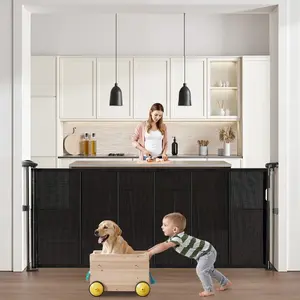 fathersdaygift VEVOR Retractable Baby Gate, 34 inch Tall, Extends up to 71 inch Wide, Retractable Gate for Kids or Pets, Mesh Material, Easy to Install for Indoor Stairs, Doorways, Hallways, Playrooms, Black