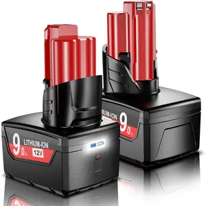 High-quality replacement batteries for Milwaukee M12 9.0V batteries, 2-pack, compatible with M12 power tools and all original Milwaukee chargers.