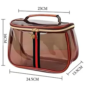 New Retro Vintage Vanity Bag Makeup Bag Large Capacity Waterproof Transparent Toiletry Bag Luxury Cosmetic Bag Women Ladies Travel Storage Case (Coffee)