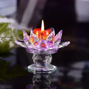 Seven-Color Crystal Oil Lamp Lotus Base Candle Holder, Buddhist Altar Decoration, Home Decor, Spiritual Lighting Accessory