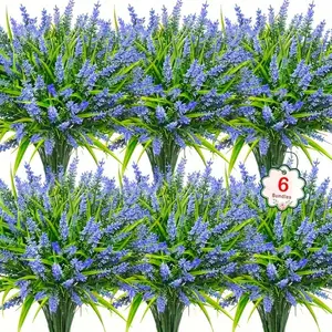 6-piece artificial bouquets, Artificial flower arrangements - UV-resistant, red, yellow, purple, blue, white and orange lilies - Durable plastic artificial flowers, suitable for Valentine's Day and Mother's Day - indoor/outdoor home and garden decor