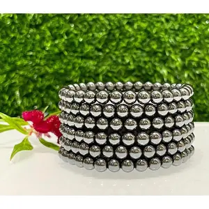 Wholesale Lot 6 Pcs Natural Hematite 6mm 7.5” Crystal Healing Stretch Bracelet