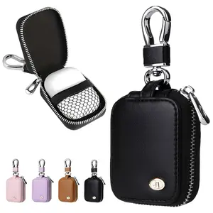 EMPTAN Stylish PU Leather Earbuds Case, Mini Keychain Pouch Zipper Organizer, Portable Clip-On Bag Accessory, Perfect for AirPods,Keys, & Small Essentials