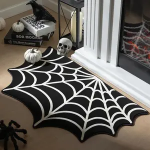 Halloween Spider Web Carpet, Soft Plush Area Rug for Fireplace, French Country Style Decorative Mat for Living Room Bedroom, Floor Mat