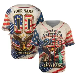 Custom Name Number Baseball Jersey, America 250 Years 1776-2026 Patriotic USA Jersey, Eagle Liberty Bell 4th of July Baseball Shirt