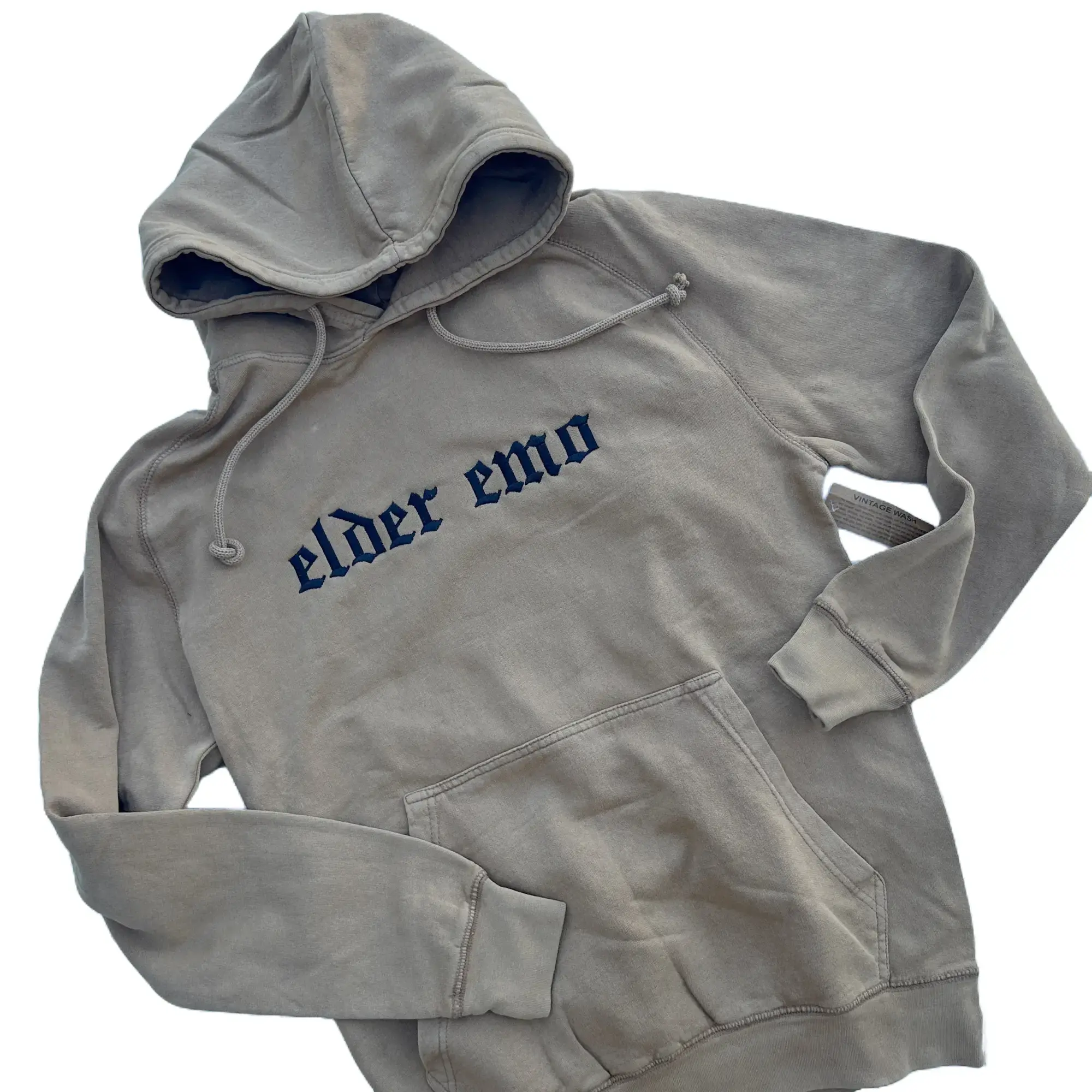 Vintage Washed Hoodie - Elder Emo Embroidered, Unisex, Gift for Dad, Monster Sweatshirt, Goth, Zombie, Halloween, Scary, Rock, Punk, Metal