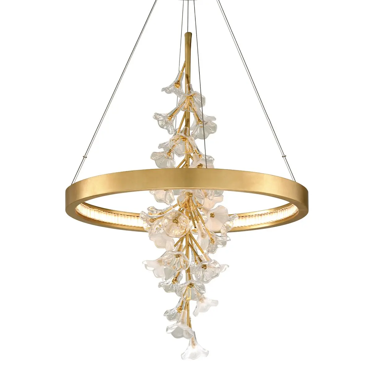 Jasmine Chandelier with Delicate Glass Flowers in Clear and Frosted Finishes, Gold or Silver Leaf