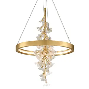Jasmine Chandelier with Delicate Glass Flowers in Clear and Frosted Finishes, Gold or Silver Leaf