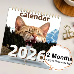 2026 Abstract Magic Cat Calendar - Elegant Minimalist Design with Golden Accents, Dates and Holidays Marked, Suitable for Office, Living Room, Bedroom - Ideal Gift as a Feline Decorative Piece, Funny Cat Calendar, Home Decoration, Office Decor