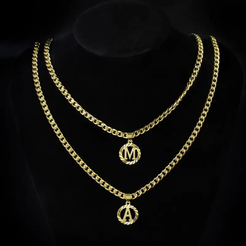 Unisex 14 Karat Gold Plated Initial Necklace, 5mm Cuban Chain, Hollow Capital Letter Monogram Pendant, A-Z Alphabet Jewelry - Initial Necklaces for Unisex Names, Meaningful Gifts for Special Occasions