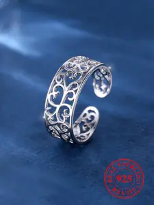 925 Sterling Silver Vintage Hollow Out Cuff Toe Ring, Fashionable Women's Silver Toe Ring for Party, Daily Decor, Trendy Exquisite Fine Jewelry for Birthday Gift