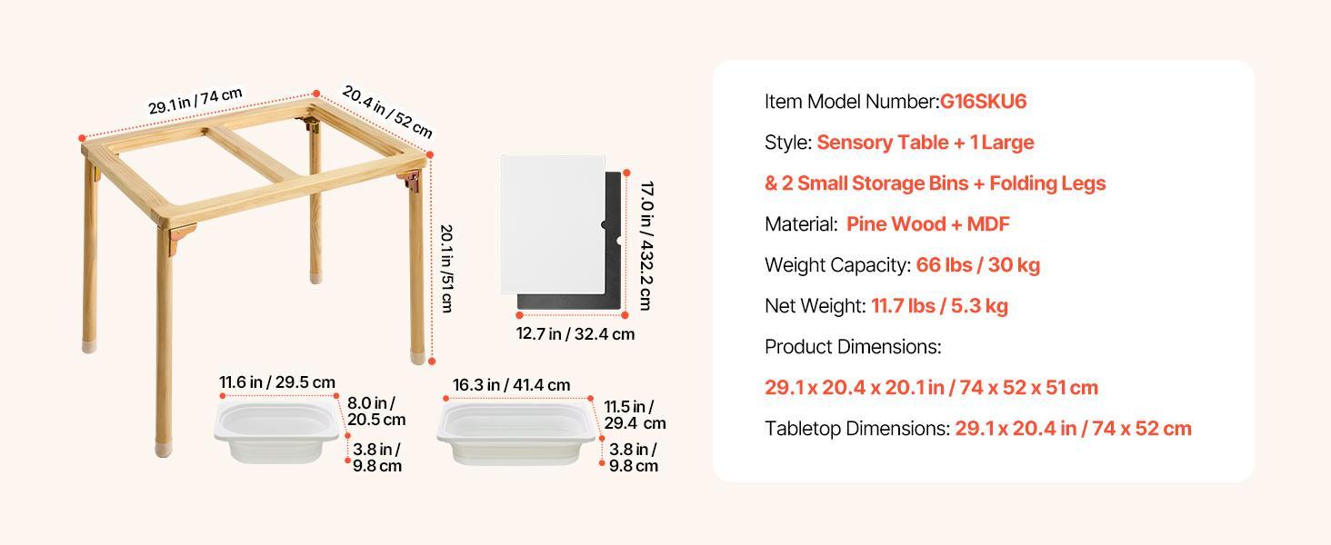 VEVOR Pine Folding Activity Table for Toddlers, Foldable Wooden Play Desk with Double-Sided Board, Storage Bins, Non-Slip Feet, Toddler Art Desk for Kids' Sand-Water Play, Drawing, Studying#BackToSchool