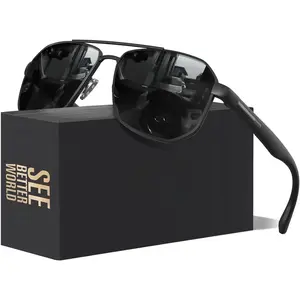 Aviator Sunglasses for Men Square Polarized Polygon Lens - UV 400 Protection with Accessories 61MM Driving Outdoor