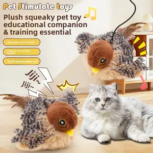 Interactive Talking Cat Toy, Realistic Bird Chirping Cat Toy, Feathered Tail Automatic Chirp Bird Cat Toy, Melodic Chase Distract Cat Wand, Interactive Kitten Wand