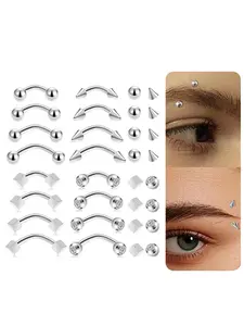 16Pcs Eyebrow Piercing Jewelry 16G Surgical Steel Curved Barbell Vertical Labret Lip Navel Belly Button Tongue Rings Rook Daith Tragus Earring for Women Men Silver Gold Tone 6mm/8mm/10mm/12mm Piercings Kits