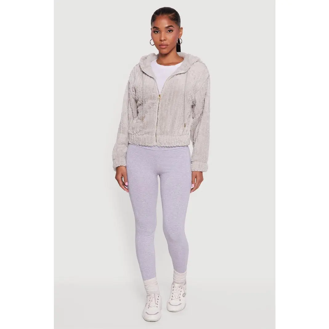 Oversized Ribbed Knit Hooded Sherpa Jacket