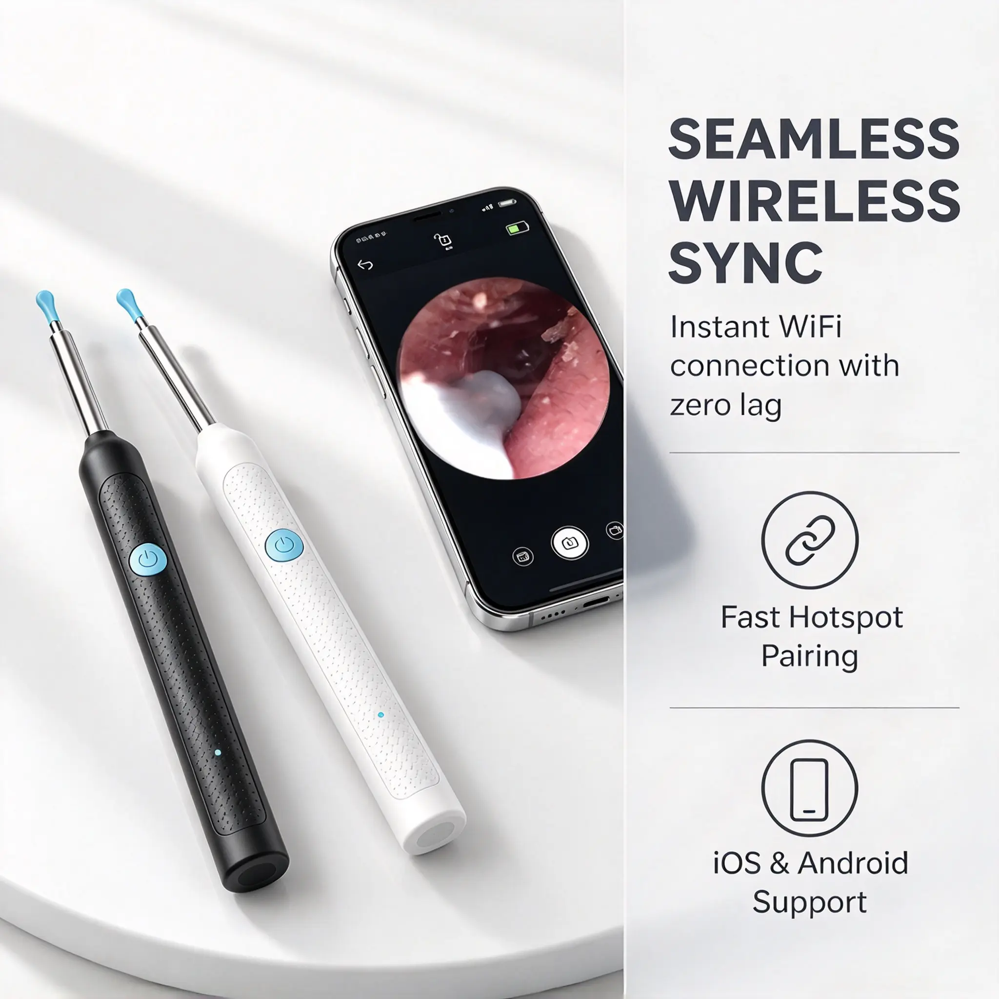 WiFi Visual Ear Wax Removal Tool with 1080P HD Camera, Type-C Rechargeable Spoon, LED Light, Silicone Soft Plug, Waterproof Endoscope for iPhone & Android Gentle Care