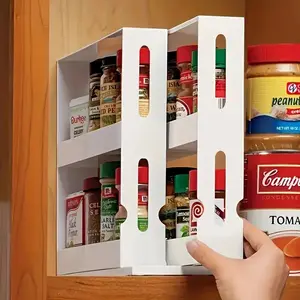 Large 2-Tier Rotating Spice Rack, Maximize Kitchen Storage, Multi-Functional Pull-Out Design, Adjustable Shelving, Easy Access for Countertops & Cabinets
