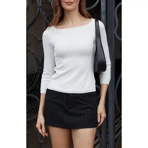 John Galt Women's White 3/4 Sleeve Knit Top