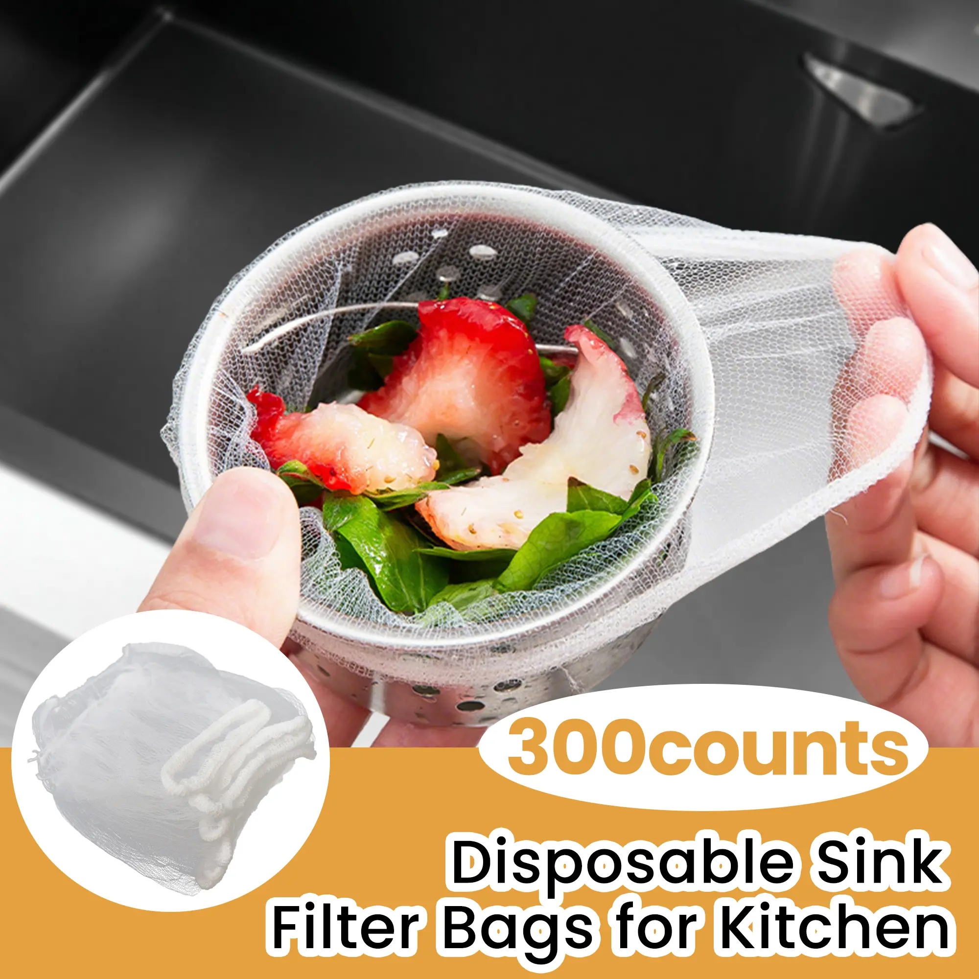 Disposable Kitchen Sink Drain Mesh Bags (300 Counts) - Stretchable Fine Mesh Strainer, Kitchen Sink Strainer for Food Waste Disposal
