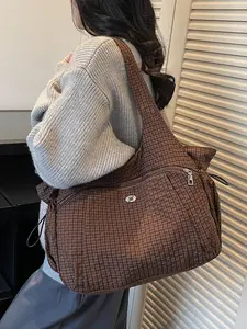2026 New Simple Lightweight Shoulder Bag, Large Capacity Plaid Fabric Totem Backpack, Fashionable Versatile Handbag, Daily Commute Backpack