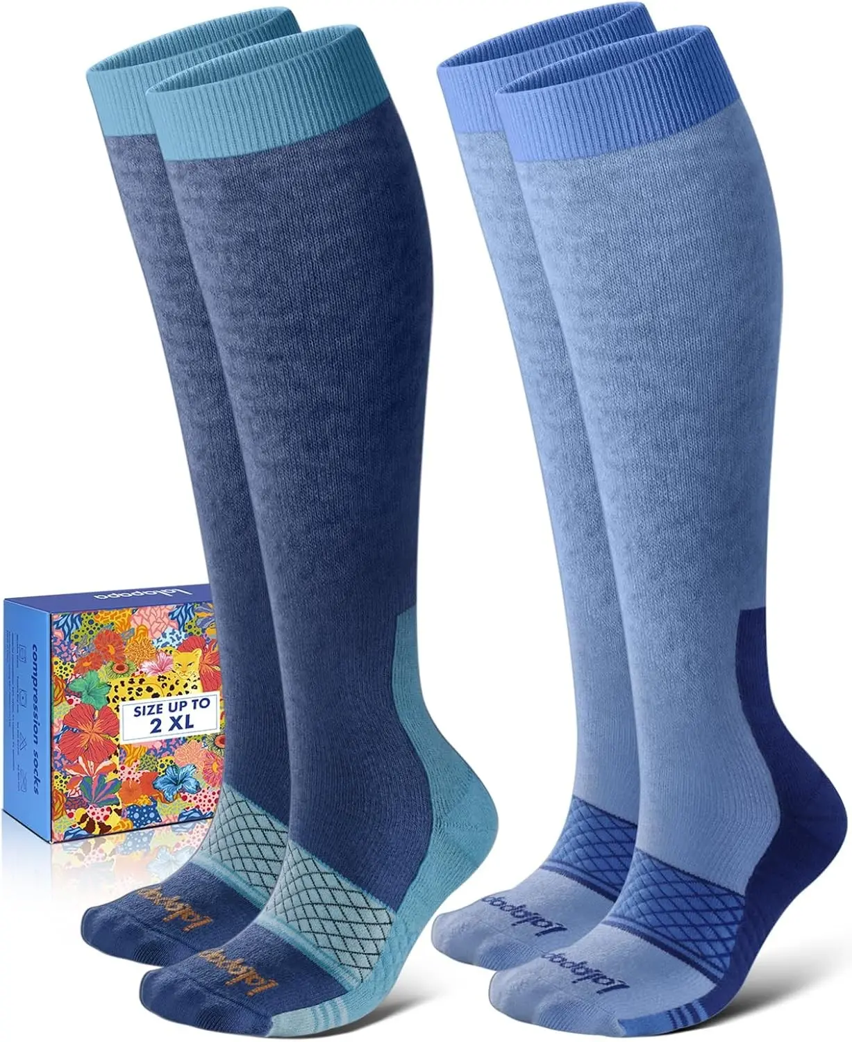 Cotton Compression Socks for Women Men - 2 Pairs 20-30mmHg Circulation Grid Arch Support Socks, Breathable(Gift)