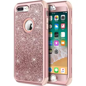iPhone 8 Plus, iPhone 7 Plus Case, Heavy Duty Protective Bling Glitter Sparkle Hard Shell Hybrid Shockproof Rubber Bumper Cover, Rose Gold