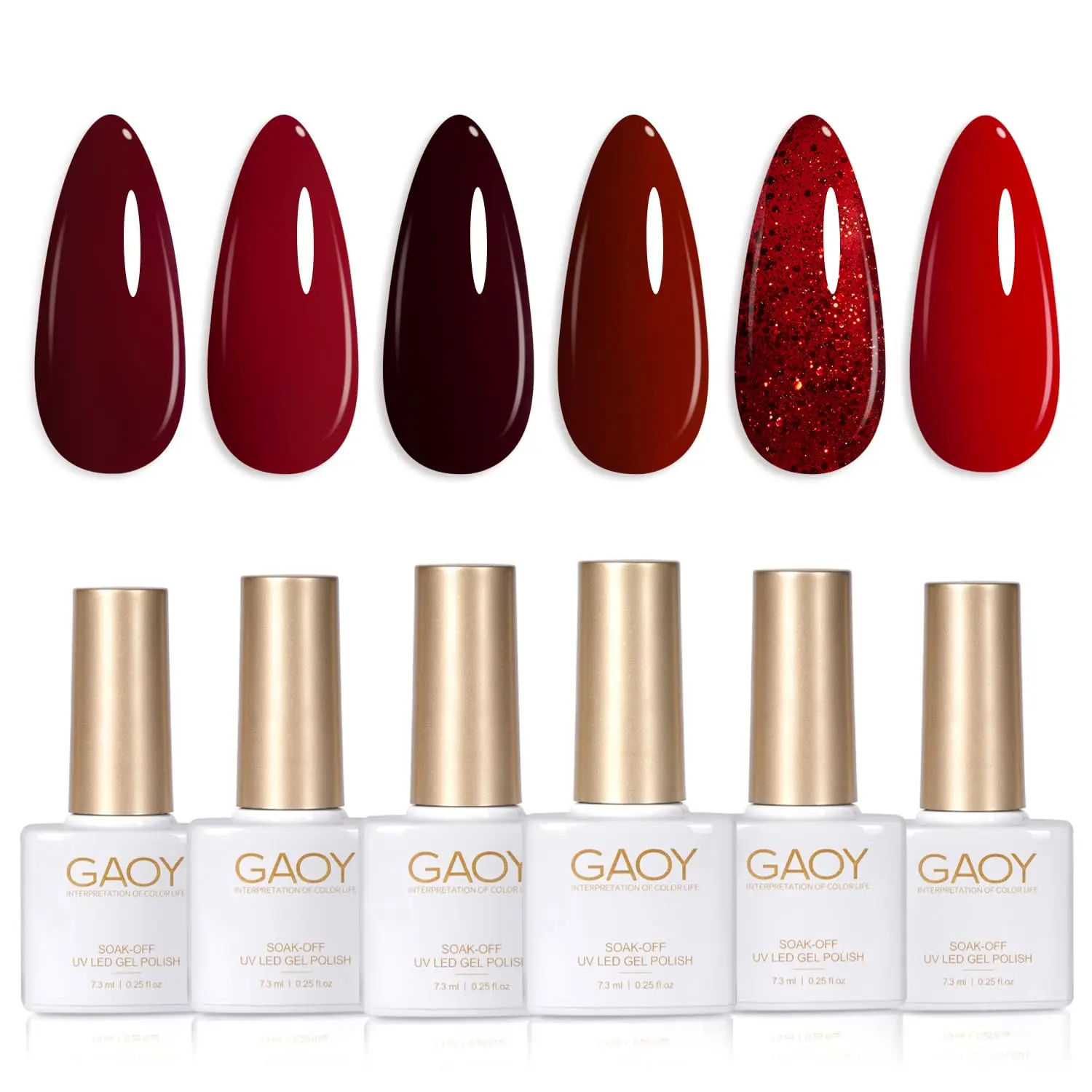GAOY Burgundy Red Gel Nail Polish Set, 6 Colors Dark Cherry Wine Red UV Gel | Christmas New Year Nail Art, UV Lamp Required, Pigmented, Long Lasting, Easy to Apply, Salon Manicure at Home, Gift for Women