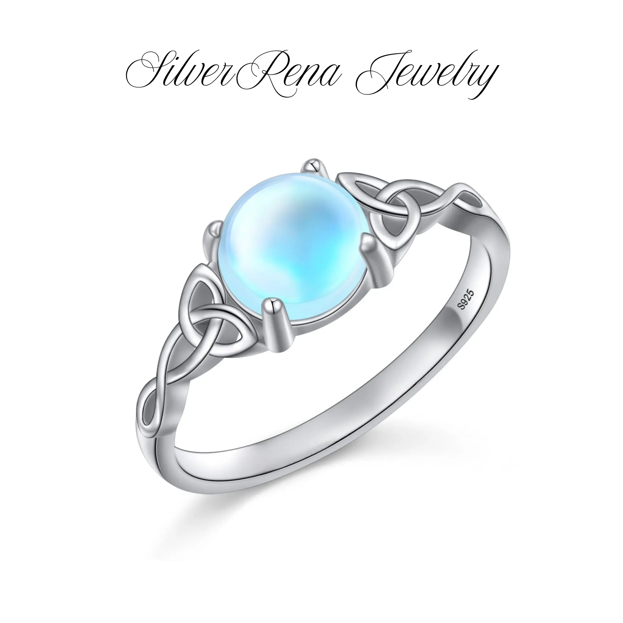 S925 Synthetic Moonstone Classic Trinity Knot Design, Celtic Silver Jewelry for Women, Hypoallergenic, Perfect Gift for Birthday for Christmas