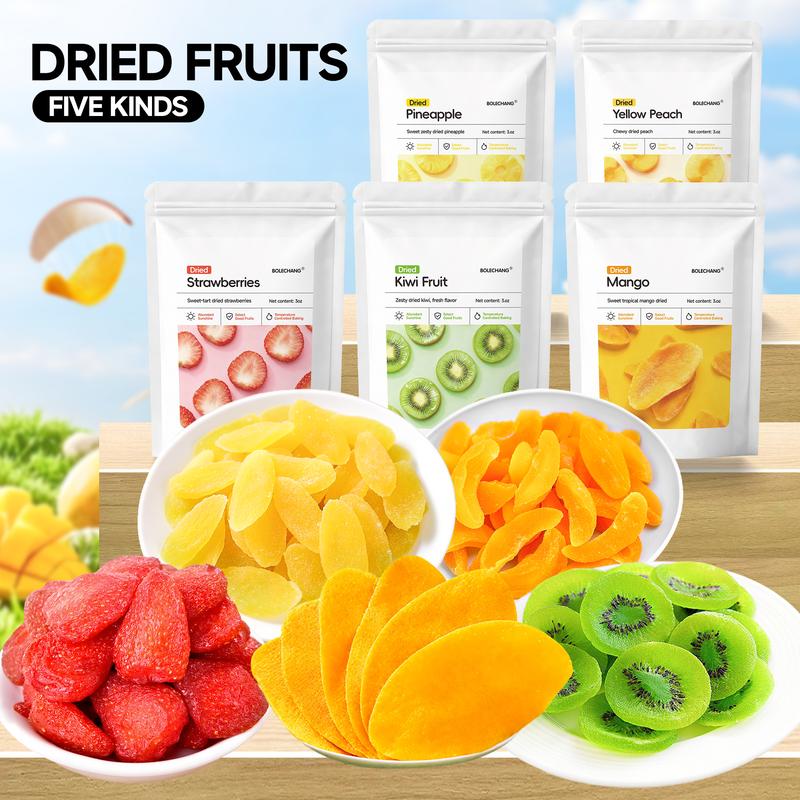 A variety of dried fruits, Mango, Pineapple, Strawberry, Kiwi, Yellow Peach, Healthy Snacks for Adults & Kids, No Artificial Preservatives,Trail Mix, Office Snacks,On-the-Go Snacks,Vegan-Friendly