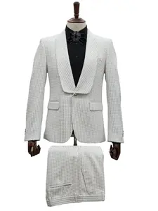 White Sequin Tuxedo Suit - Luminous Elegance