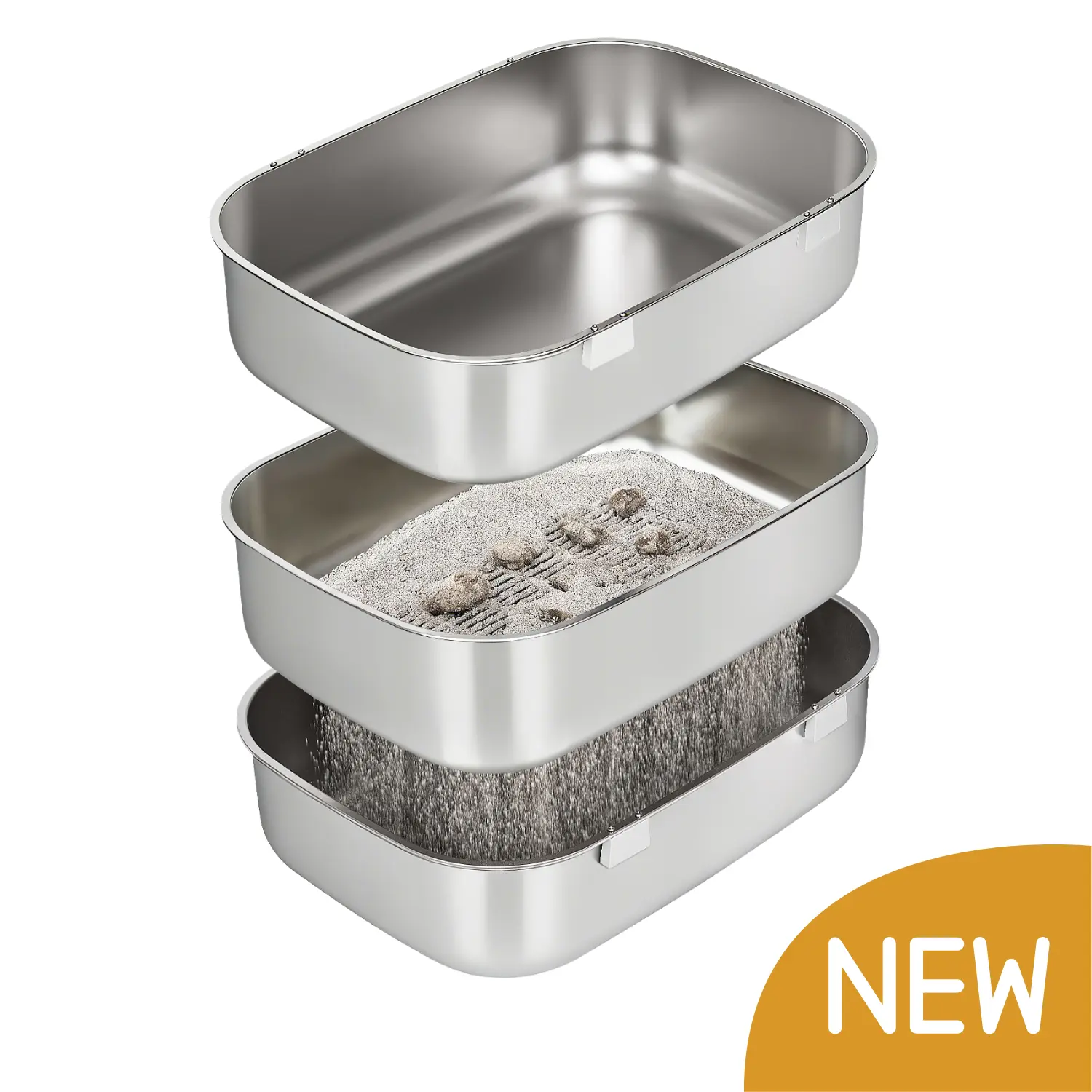 Furrbby XL Sifting Litter Box for Regular Litter,Stainless Steel Sifting Box, Easy to Clean Catbox with High Sides, Dual/Triple Tray, Includes Scoop, litter box for cat, petlovers, Cat litter box