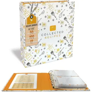 Recipe Binder, 8.5" x 9.5" 3 Ring Binder Organizer Set (with 50 Page Protectors, 100 4" x 6" Recipe Cards & 12 Category Divider Tabs) Black &  Montage Design