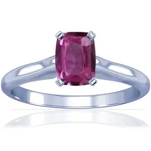 Pink Sapphire CushionProng Set Solitaire Ring - (14k White Gold)- R60602REPS