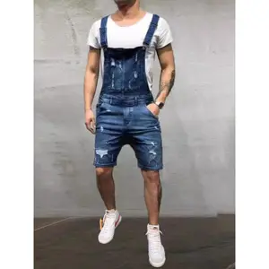 Men's Slim Fit Denim Cargo Pants with Hole Details, Adjustable Shoulder Straps and Multi-One Pockets-Black Casual Jumpsuit, Daily Denim Jumpsuit | Adjustable Dungarees | Metal Button Embellishment