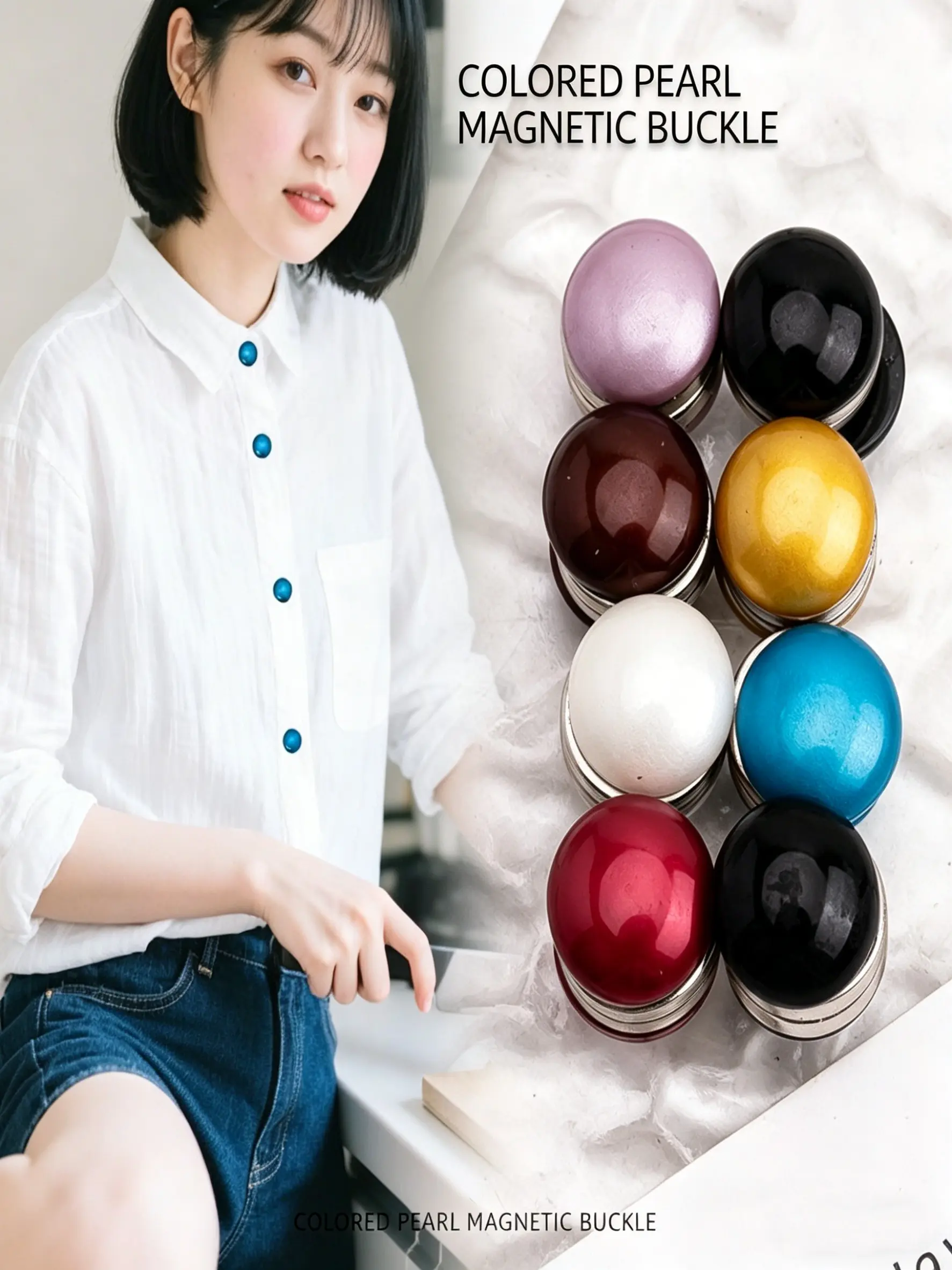 8-Piece Round Colorful Pearl Strong Magnet Clips, Women's Neck Clip, Shawl Clip, Scarf Clip, For Muslim, Muslim Modesty Magnetic Wrap Clip, Hijab Pins, Invisible Design