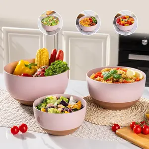 Ceramic Nesting Mixing Bowls Set of 3 - Clay Tableware, BPA-Free Food-Safe Raw Clay Stoneware Bowls with Rustic Terracotta Underside, 4.6/2.8/1.3 Qt, Microwave & Dishwasher Safe for Mixing, Baking