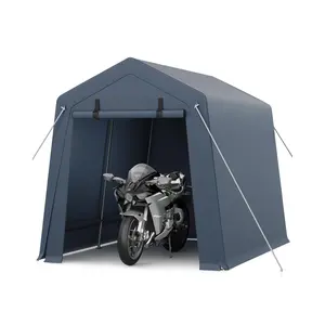 7x10 ft Portable Outdoor Storage Shed with Roll-Up Zippered Door, Heavy-Duty Waterproof and UV-Resistant Motorcycle Storage Tent, Suitable for Storing Motorcycles, Bicycles, Lawn Mower, Tools, Gray