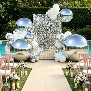 5 PCS Silver Chrome Inflatable Mirror Balls with Pump - Giant Metallic Reflective PVC Spheres for Modern Minimalist, New Year & Wedding Party Decor