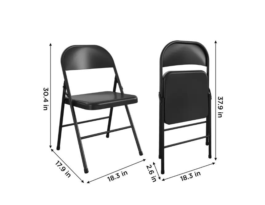 Silla Plegable de Metal, Totalmente de Acero, con Doble Soporte, Color Negro Silla Plegable de Metal, Totalmente de Acero, con Doble Soporte, Color Negro