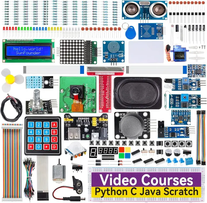 SunFounder Raspberry Pi Ultimate Starter Kit - Raphael Kit for Raspberry Pi 5/4B/3B+/3B/0 2W, RoHS Compliant, Beginners+, Full Components, Hands-On IoT Projects, LCD Screen, Video Courses