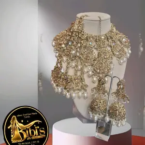 Gold and white Pearl 4pcs set  Necklace ,Pasa ,Jumka Tikka