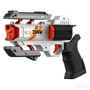 This revolver-style soft-bullet toy gun is made of safe EVA material and can fire bullets. It's a combat toy gun for boys and comes with a target.